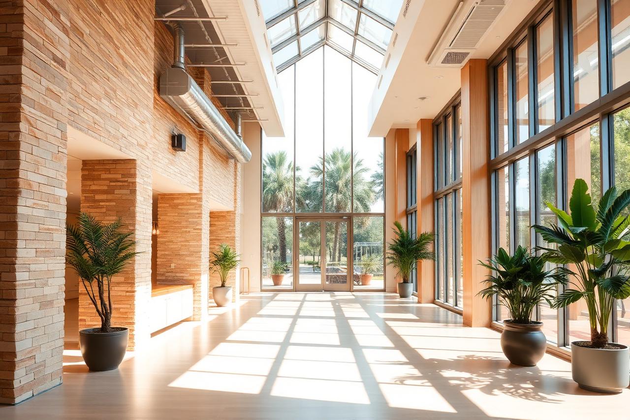 Bright, contemporary indoor workspace with natural light and clean air